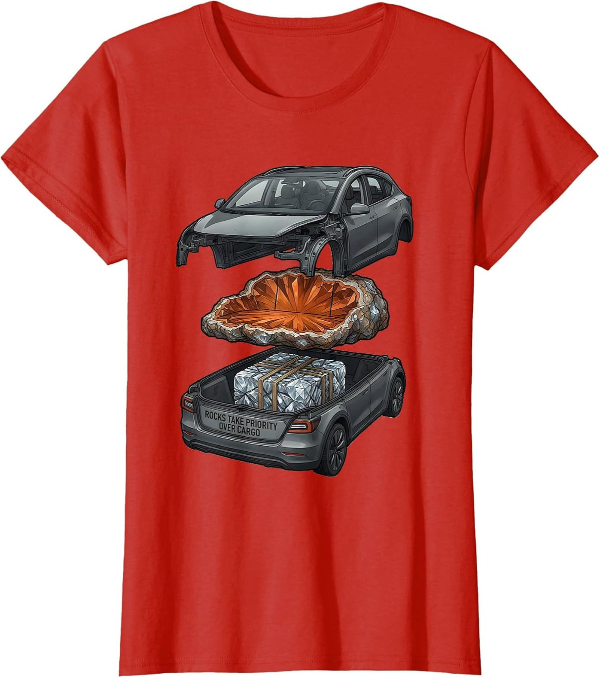 Women's Rocks Take Priority Over Cargo Funny Rock Collector Geode T-Shirt - Red