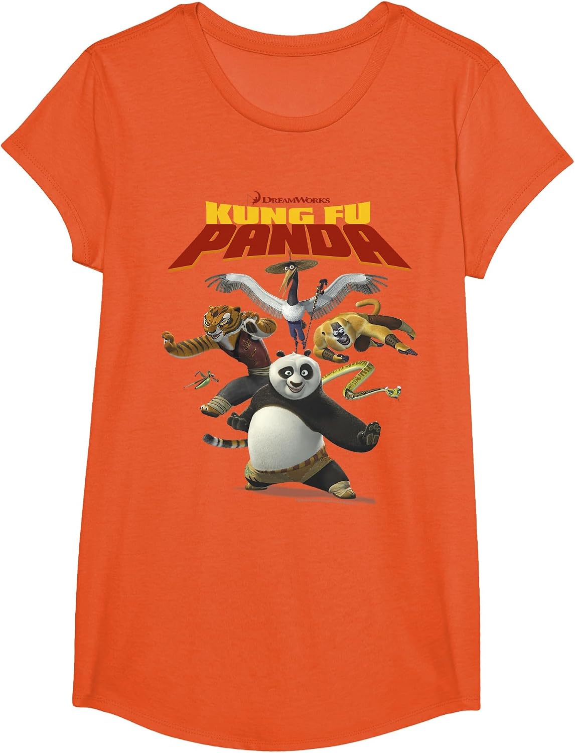 Kung Fu Panda Group Shot Action Portrait Movie Logo T-Shirt - Girls Orange