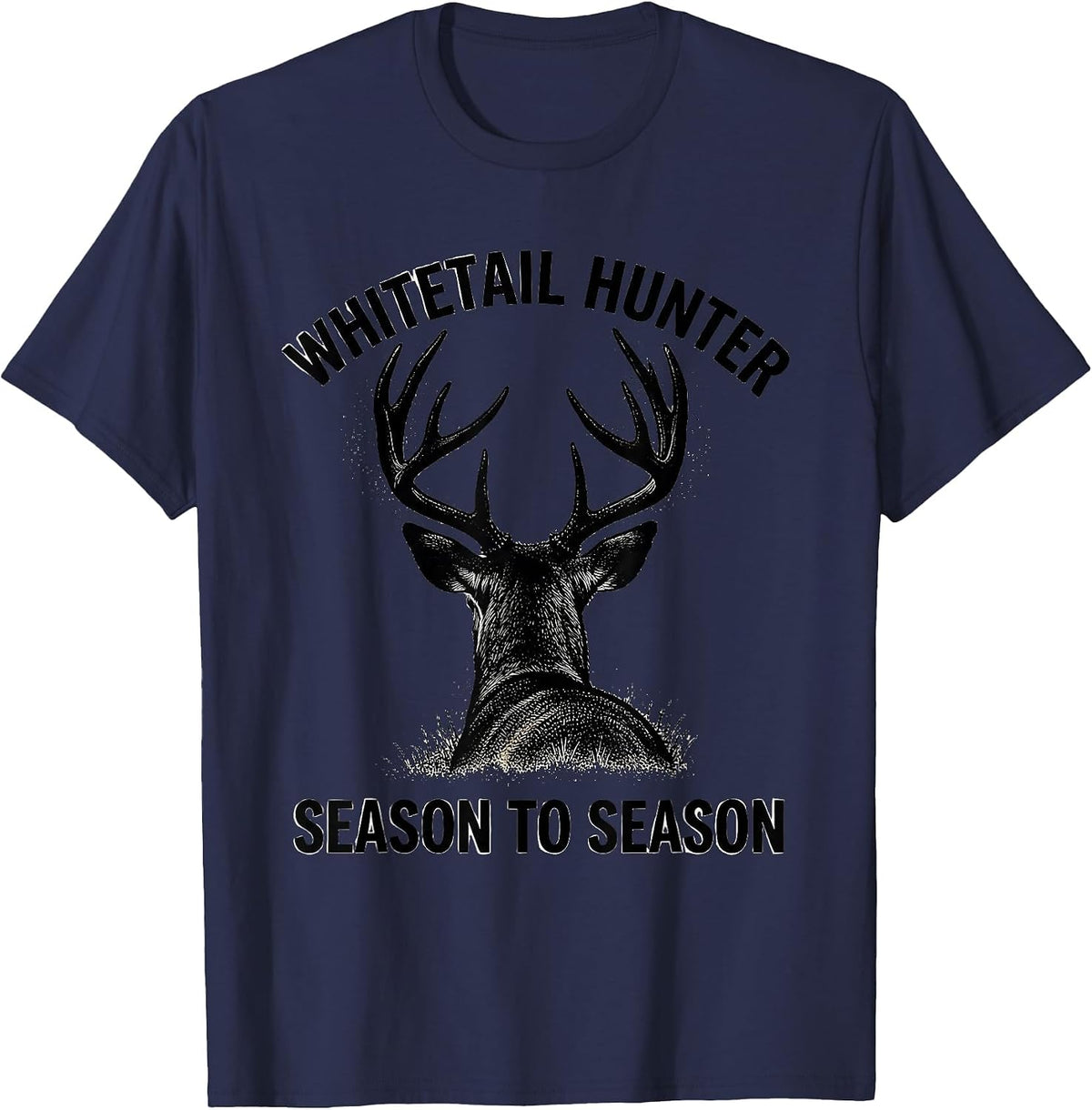 Whitetail Hunter, Season To Season Blackwork Dotwork Hunting T-Shirt - Navy Blue