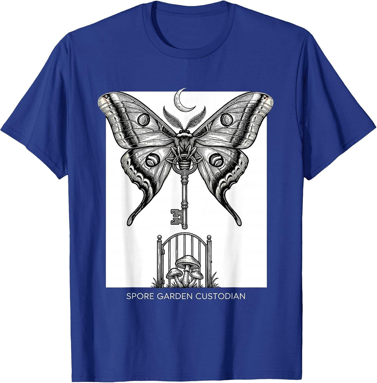 Spore Garden Custodian Fairycore Goblincore Moth Botanical T-Shirt - Royal Blue