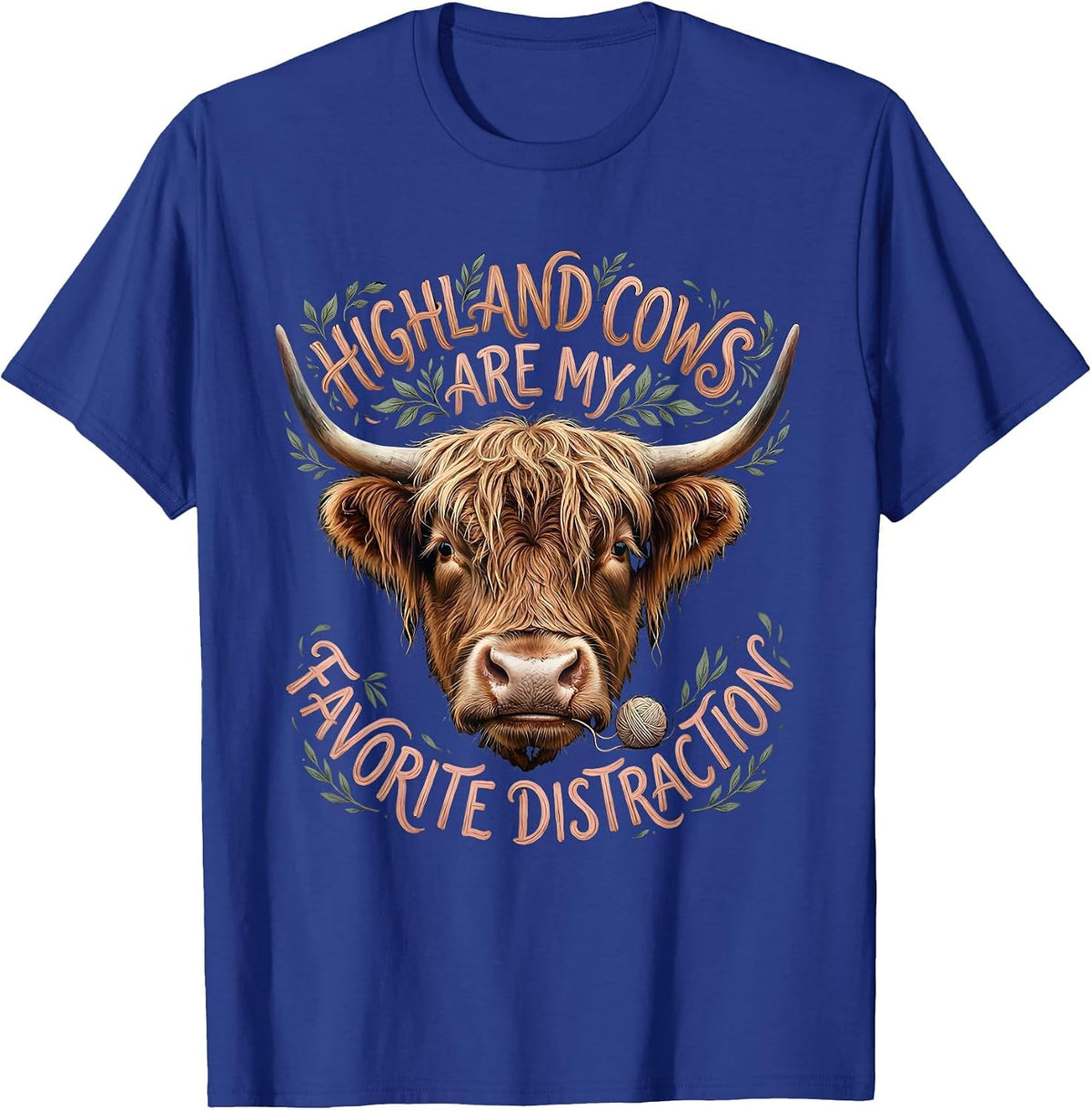 Men's Highland Cows Are My Favorite Distraction Funny T-Shirt - Royal Blue