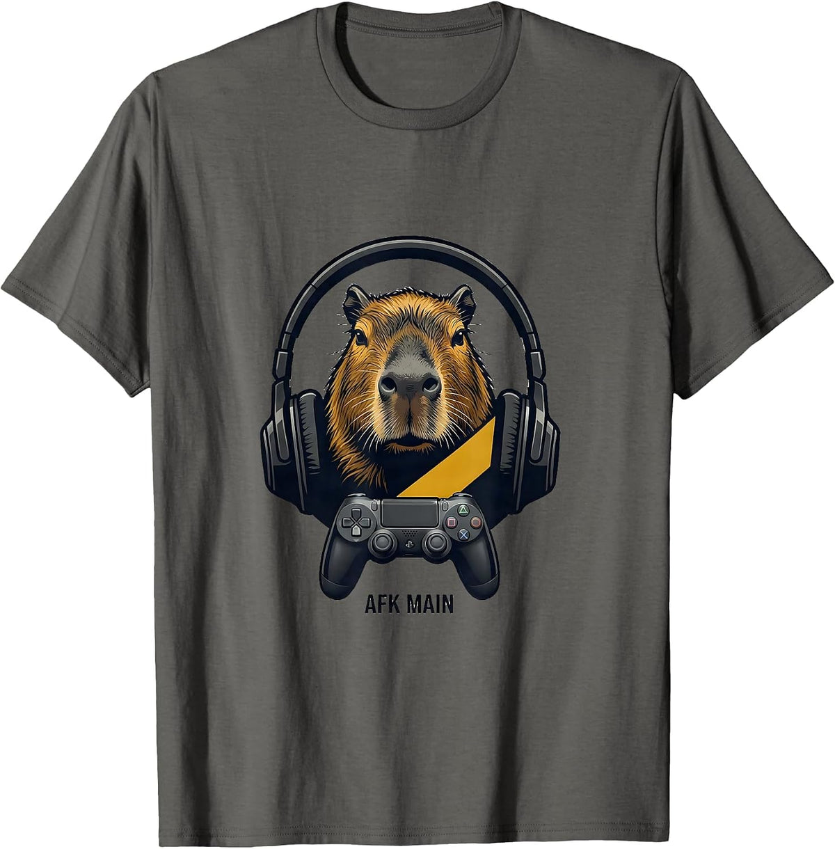 AFK Main Minimalist Capybara Gamer Bruh Meme Humor T-Shirt - Asphalt Grey