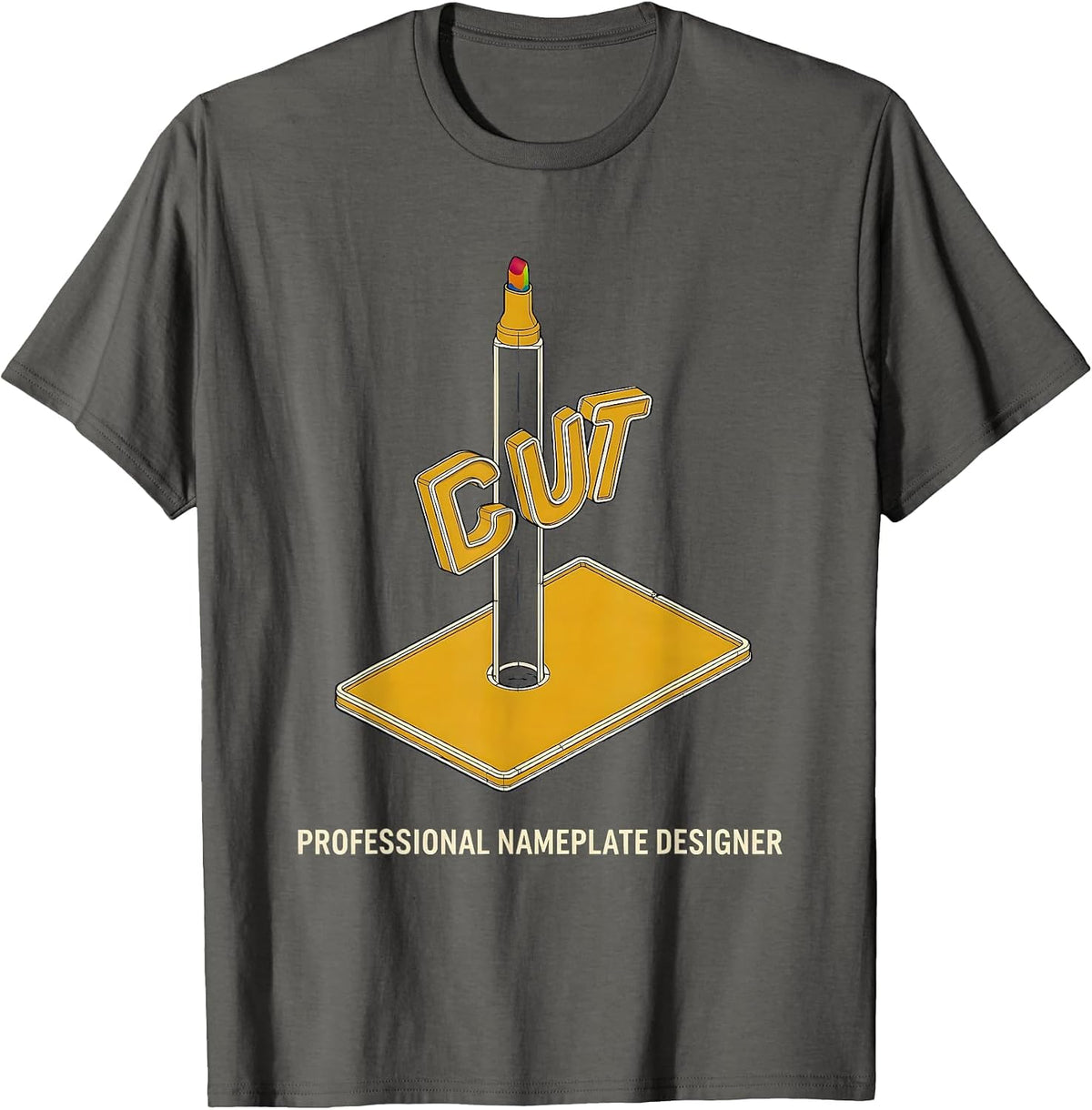 Professional Nameplate Designer Funny Teacher Tiny Humans T-Shirt - Asphalt Grey