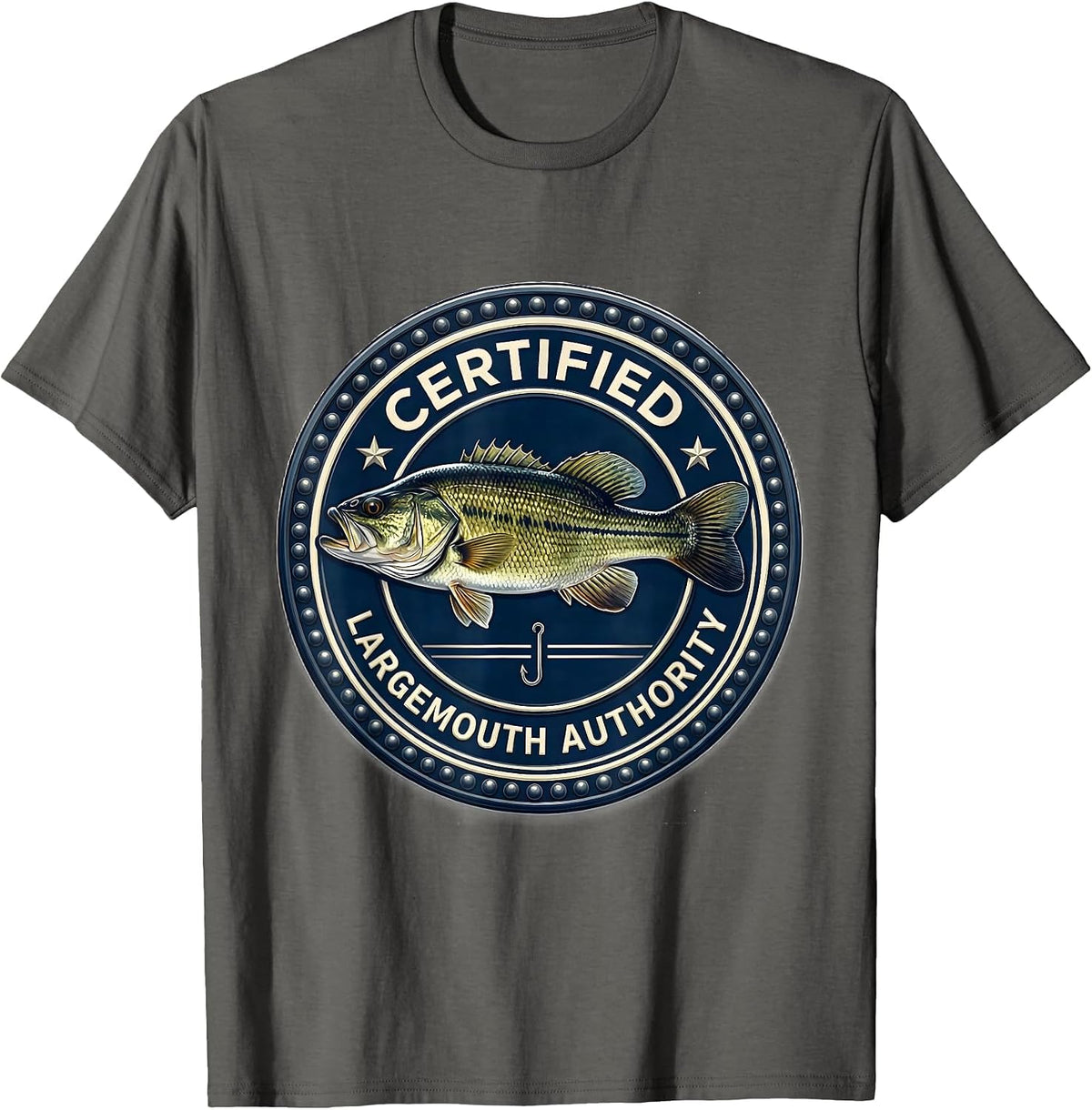Certified Largemouth Authority Funny Bass Fishing Humor Dad T-Shirt - Asphalt Grey