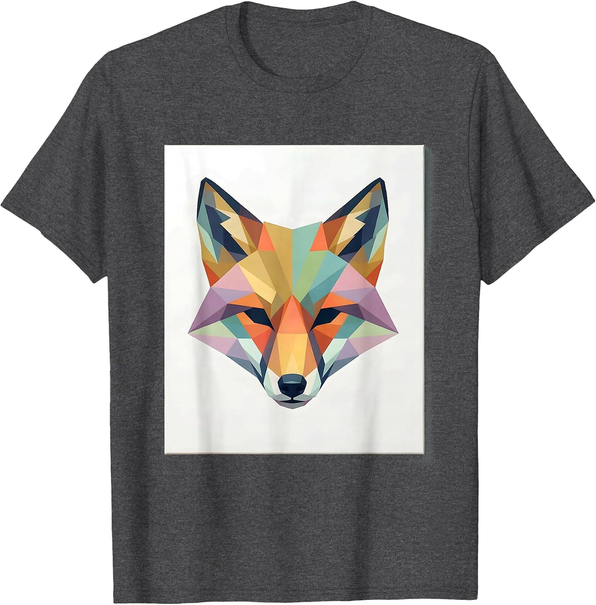 Geometric Fox Autism Awareness Multicolor Triangle Art T-Shirt - Dark Heather Grey