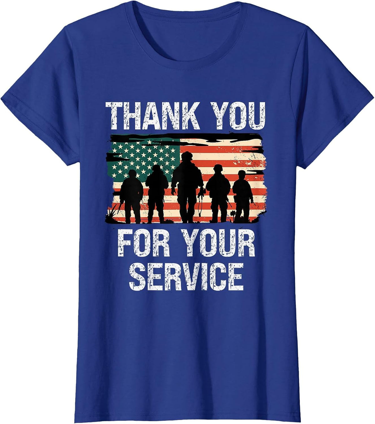 USA Flag Thank You for Your Service - Memorial Veterans Day T-Shirt - Royal Blue