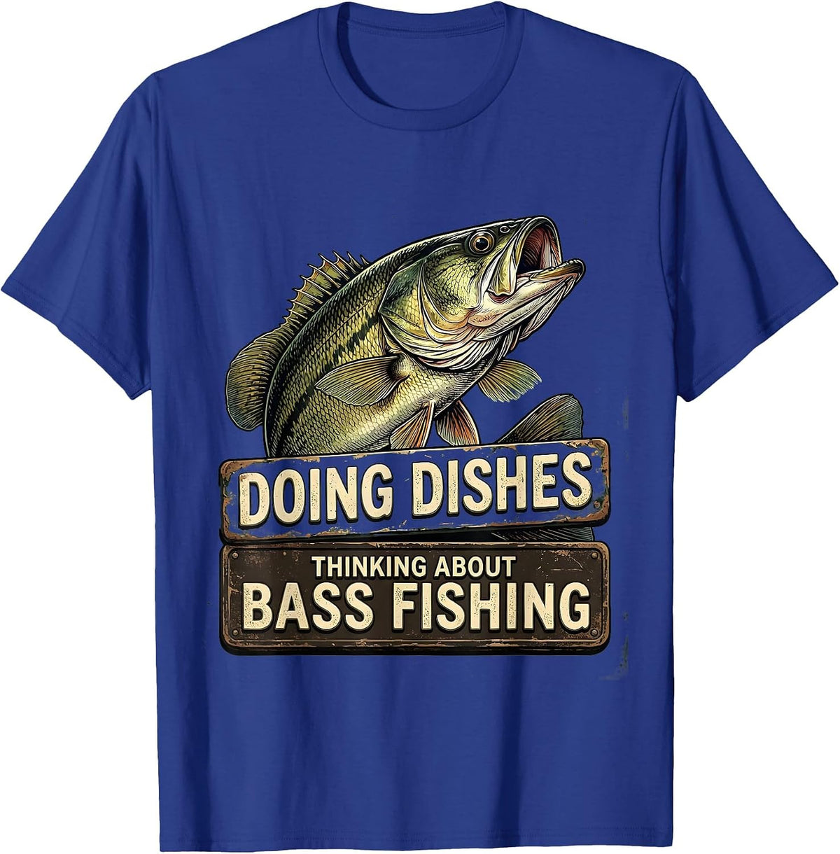 Doing Dishes Thinking About Bass Fishing Vintage T-Shirt - Royal Blue