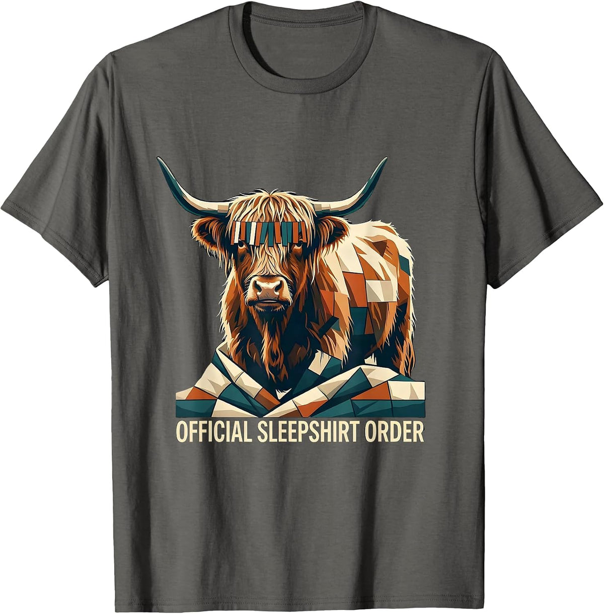 Official Sleepshirt Order Cozy Highland Cow Quilt Block T-Shirt - Asphalt Grey