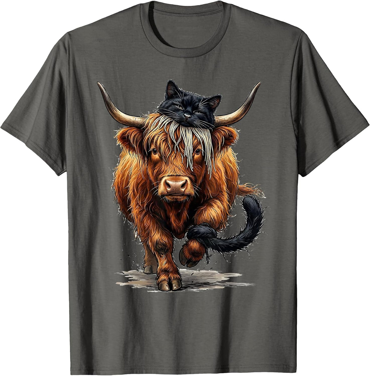 Shaggy Highland Cow Halloween Costume Humor T-Shirt - Asphalt Grey