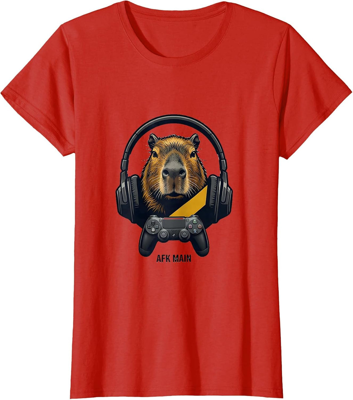AFK Main Minimalist Capybara Gamer Bruh Meme Humor T-Shirt - Red