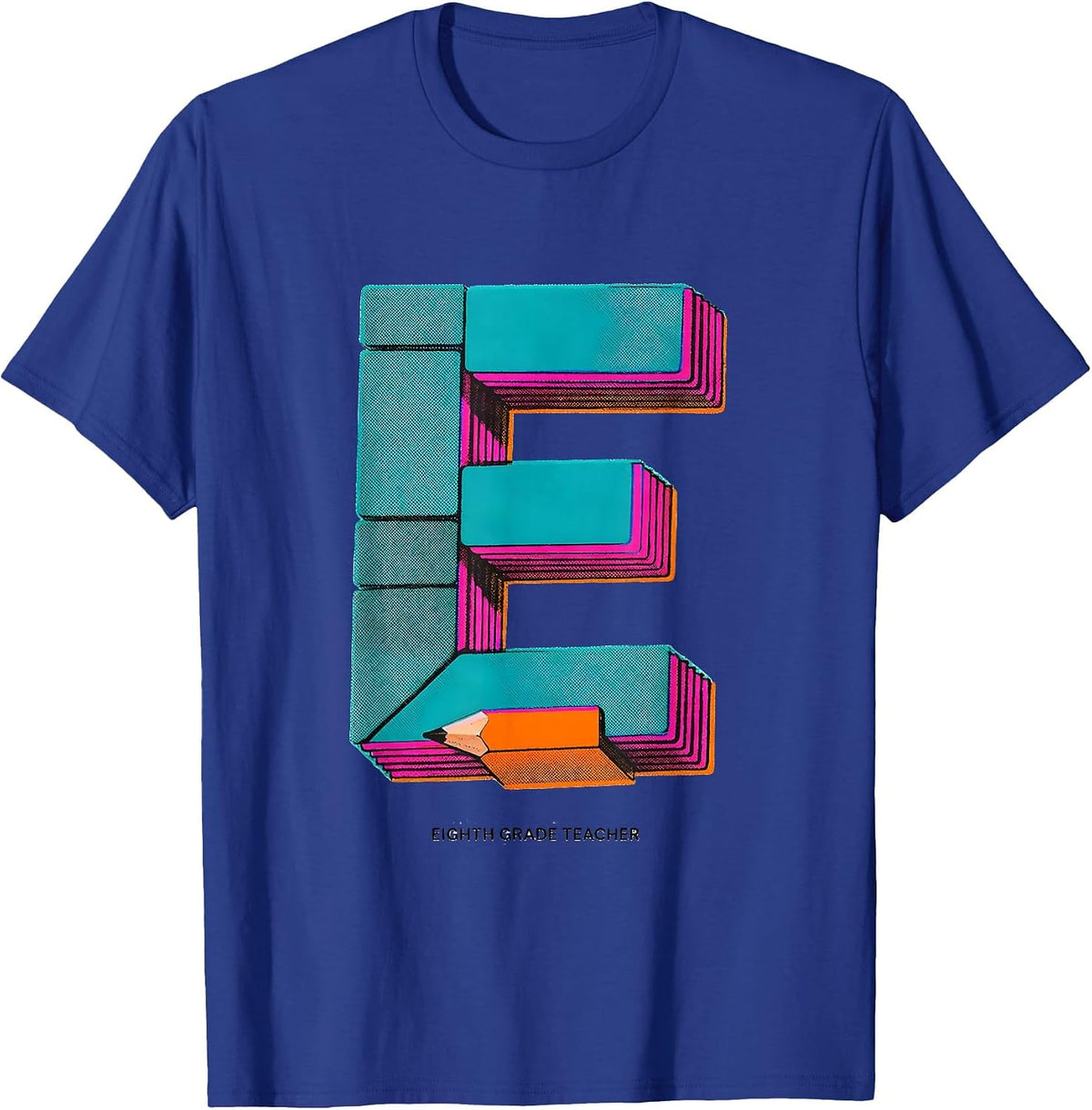 Eighth Grade Teacher Risograph Pencil Back To School Teacher T-Shirt - Royal Blue