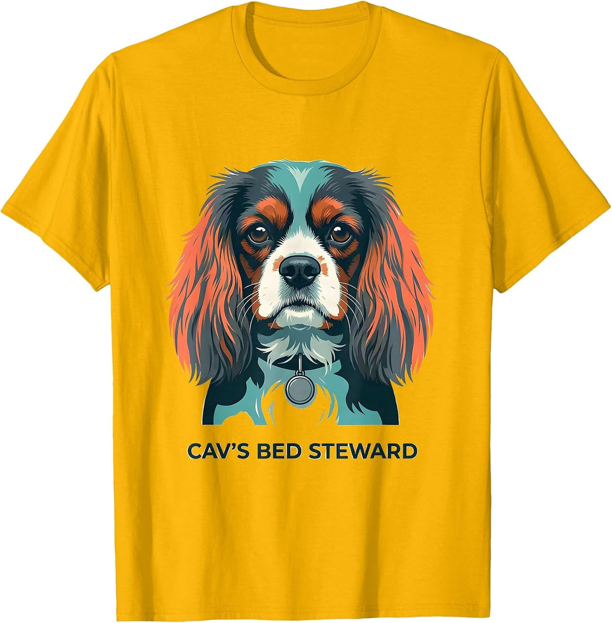 Cav's Bed Steward Funny Cavalier King Charles Spaniel Owner T-Shirt - Golden Yellow
