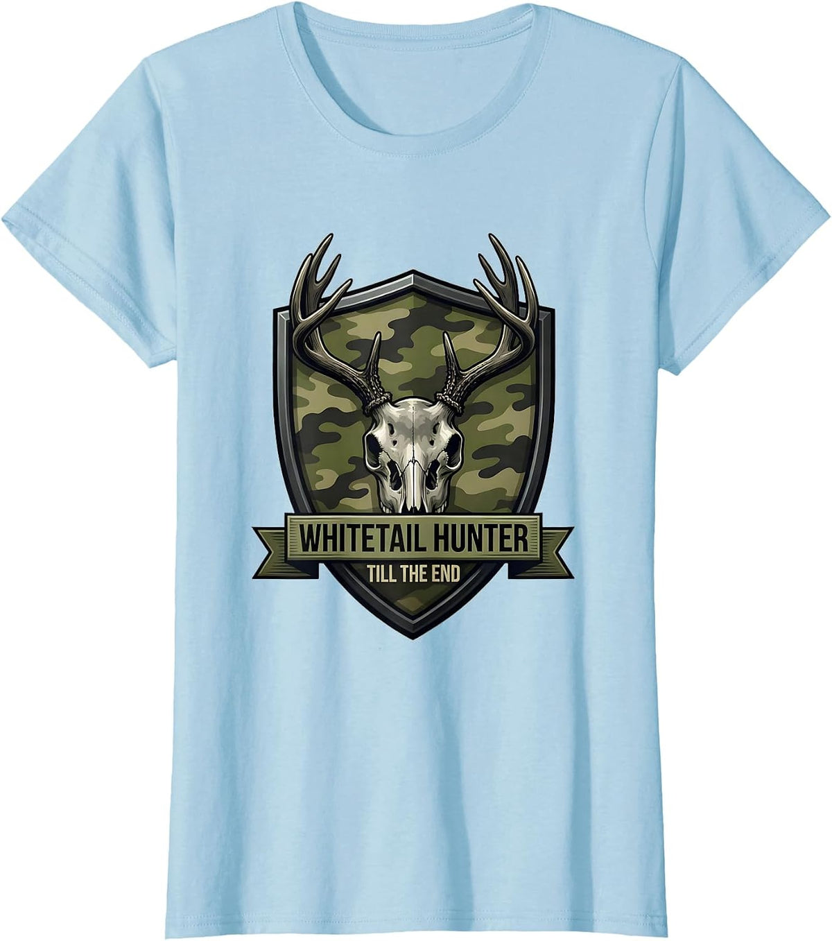 Whitetail Hunter Till The End Camo Dad Hunting Gift T-Shirt - Baby Blue