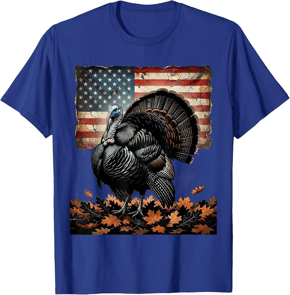 Men's Camo Turkey Strut Autumn Leaves Hunting Design T-Shirt - Royal Blue
