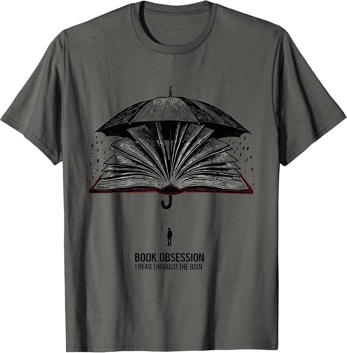 Men's Book Obsession: I Read Through The Rain Bookworm T-Shirt - Asphalt Grey