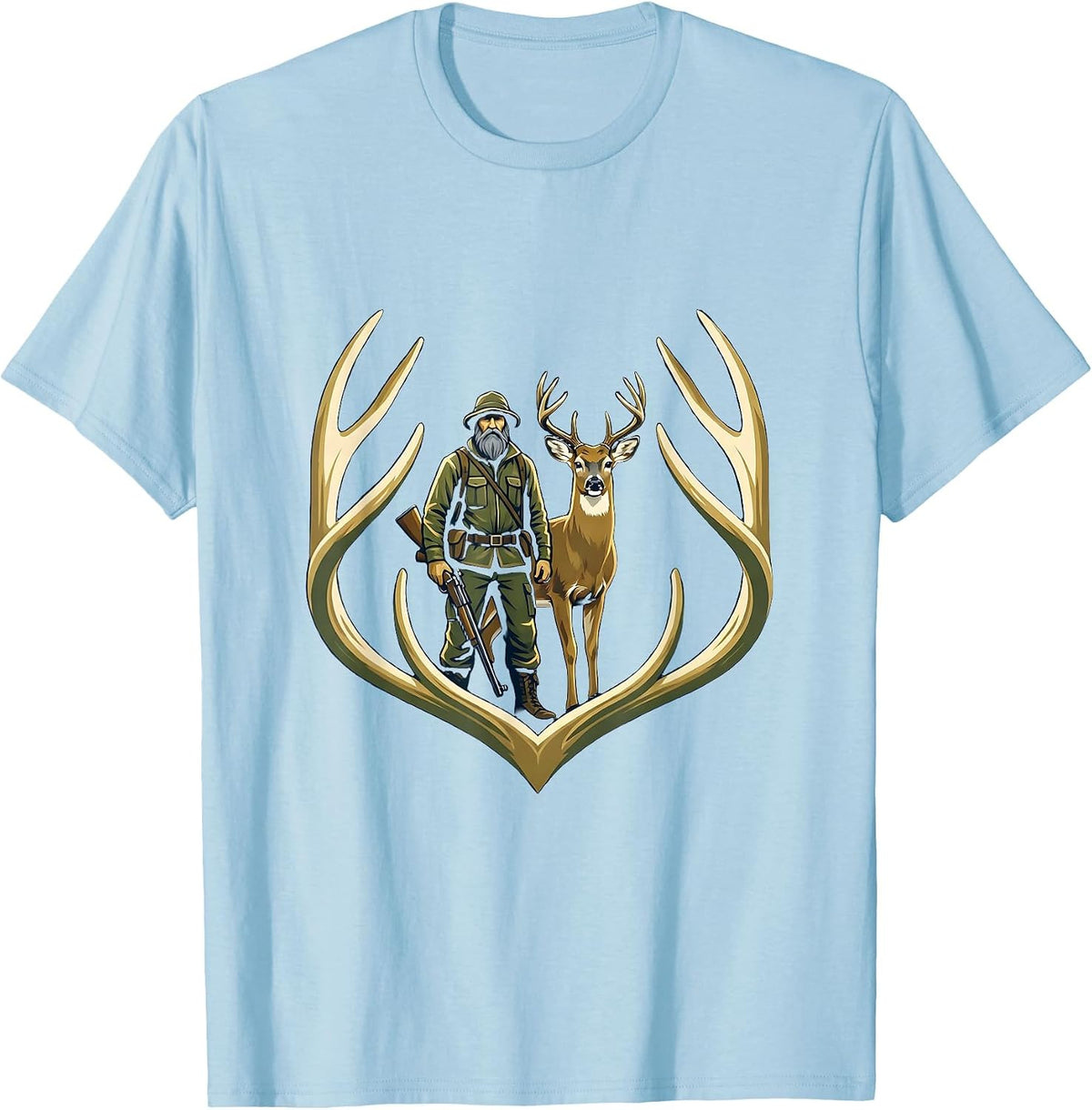 Men's Hunter Crest Emblem Whitetail Deer Humor T-Shirt - Baby Blue