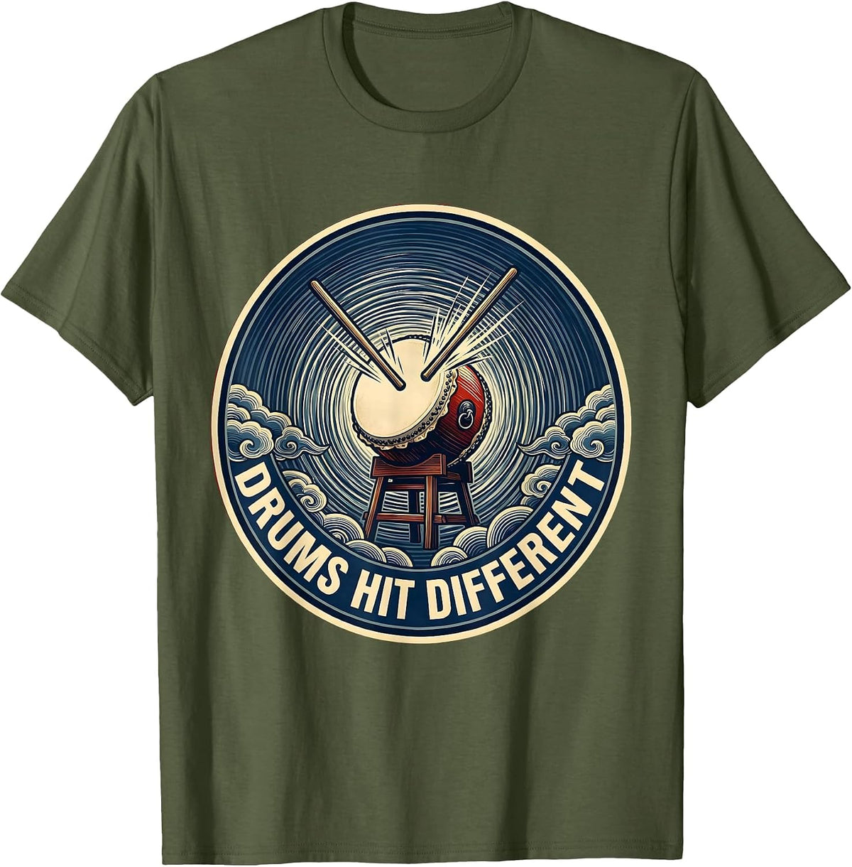 Men's Drums Hit Different Rock Band Music Design T-Shirt - Olive Green