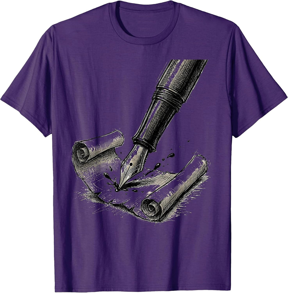 Men's English Teacher Fountain Pen Parchment Scroll Design T-Shirt - Purple