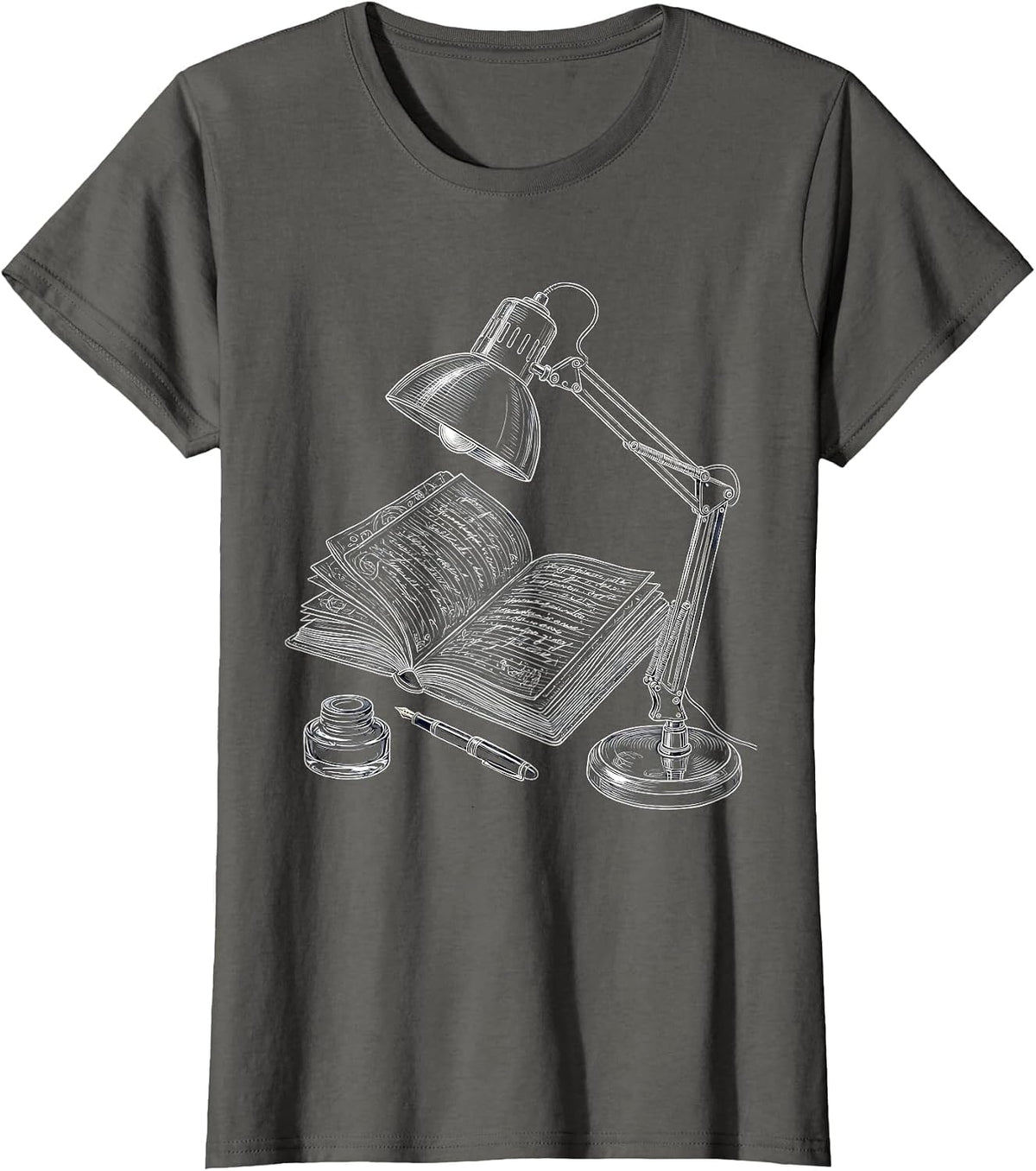 Women's English Teacher Night Lamp Open Notebook Graphic T-Shirt - Asphalt Grey