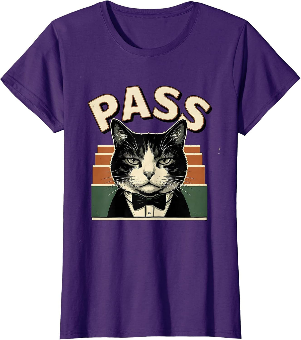 Women's pass Vintage Tuxedo Cat Meme Humor Graphic T-Shirt - Purple