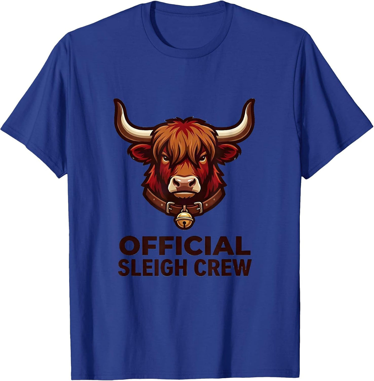Official Sleigh Crew Highland Cow Christmas Holiday Humor T-Shirt - Royal Blue