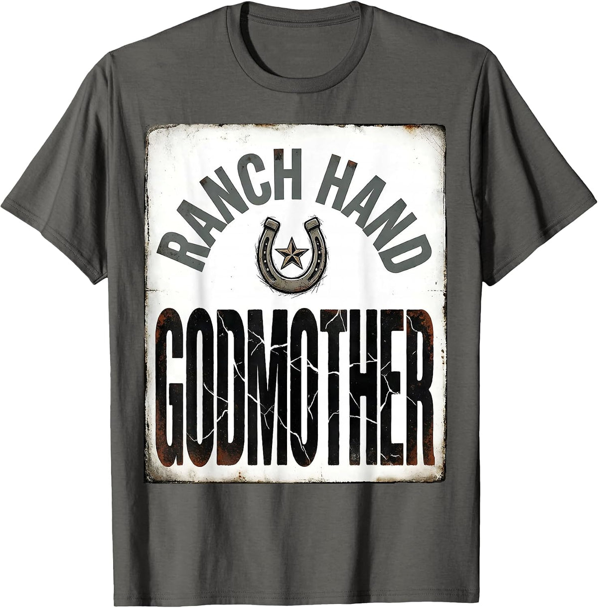 Ranch Hand Godmother Distressed Western Family Matching T-Shirt - Asphalt Grey