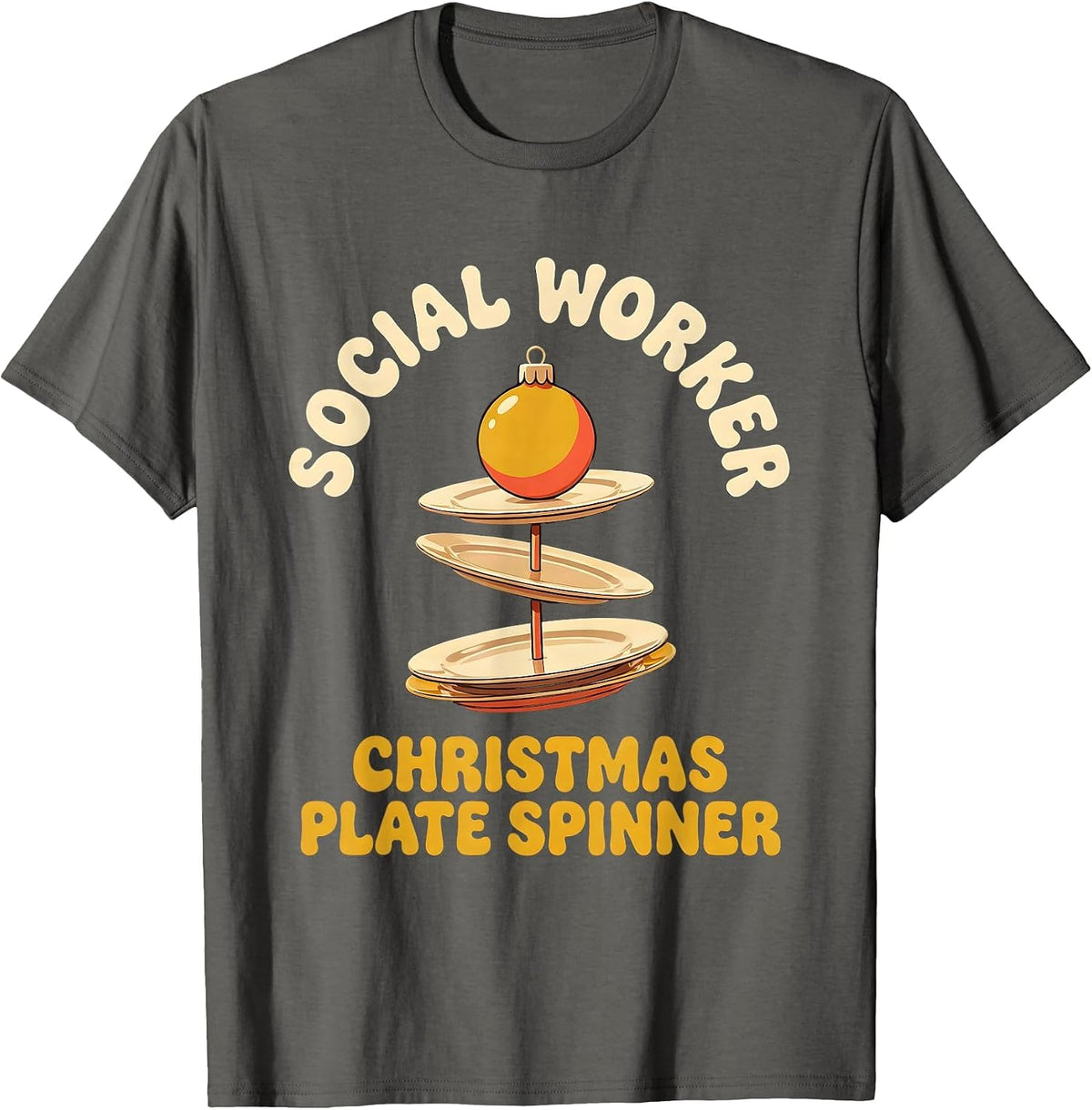 Men's Social Worker, Christmas Plate Spinner Retro Social Work T-Shirt - Asphalt Grey