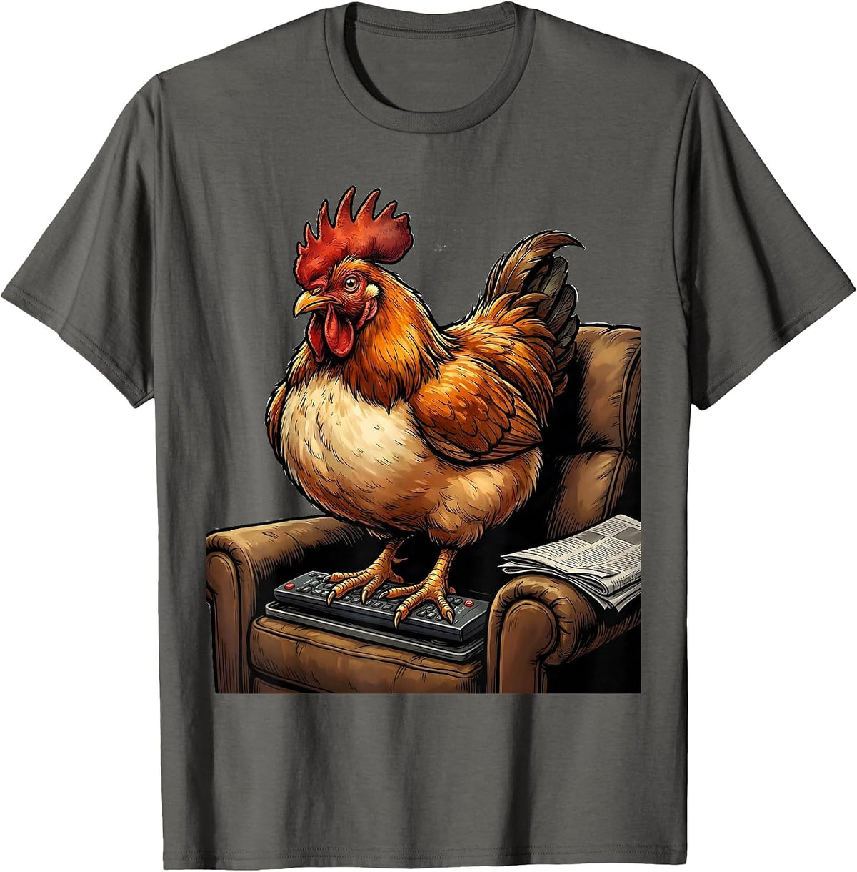 Puff-Chested Hen Cartoon Funny Chicken Lover Gift T-Shirt - Asphalt Grey