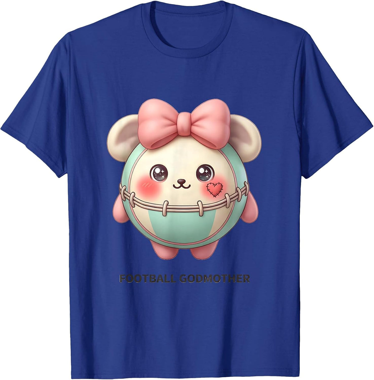Football Godmother Cute Kawaii Coquette Bow Game Day T-Shirt - Royal Blue