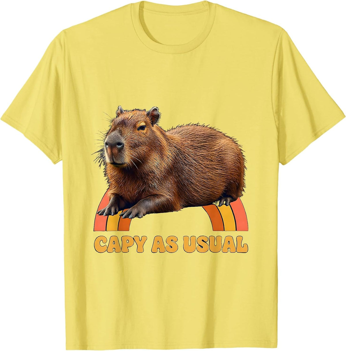 Men's Capy As Usual Retro Funny Capybara Animal Meme Gamer Gift T-Shirt - Lemon Yellow
