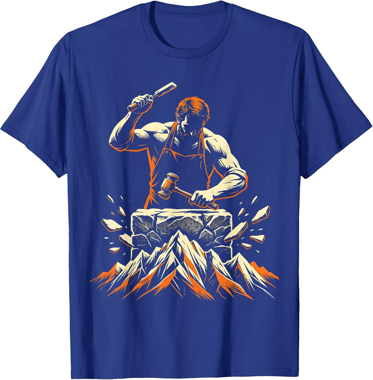 Stone Mason Mountain Peak Chisel Art Design T-Shirt - Royal Blue