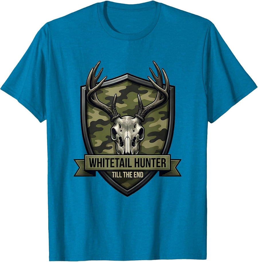 Whitetail Hunter Till The End Camo Dad Hunting Gift T-Shirt - Sapphire Blue