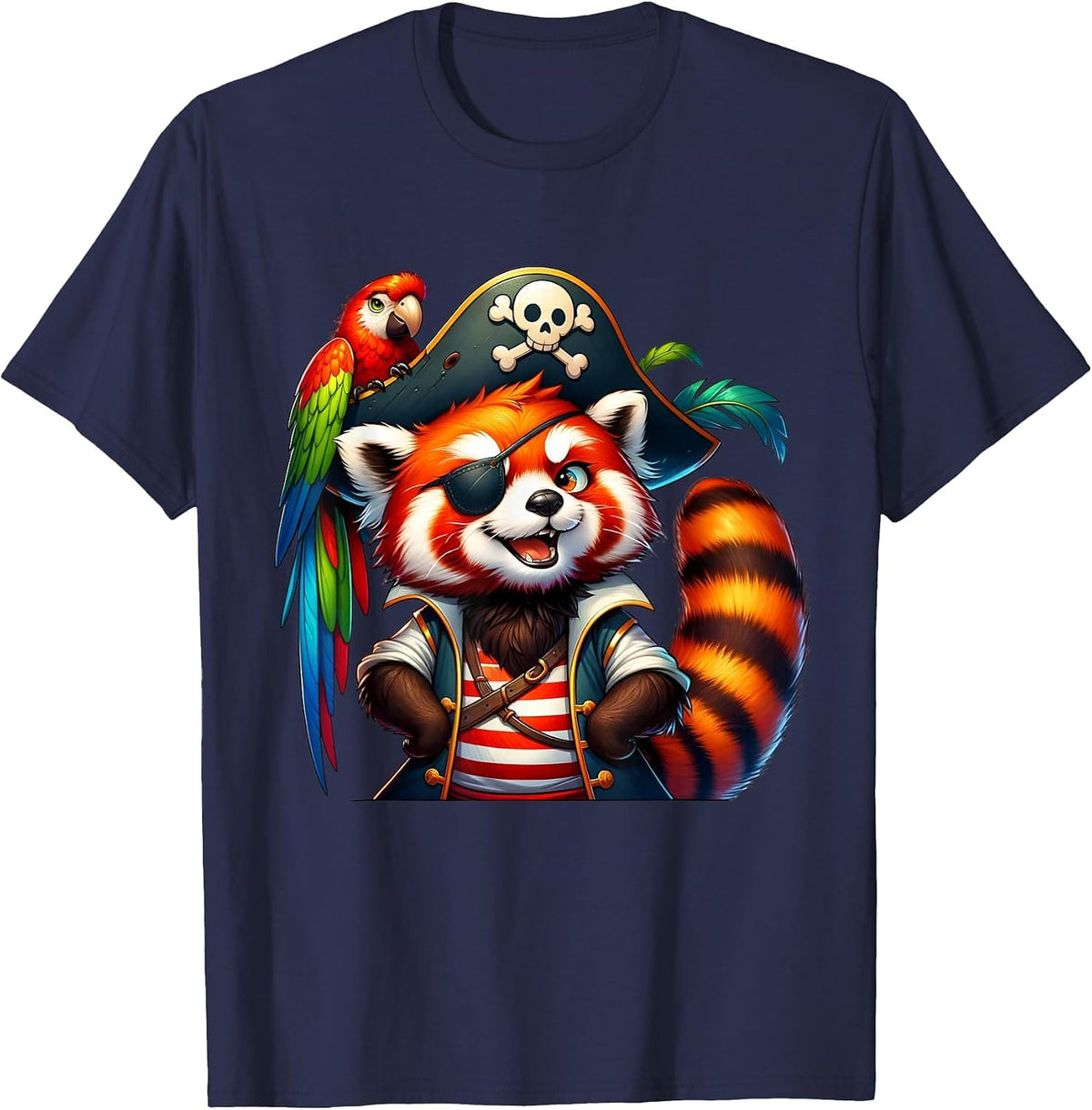 Red Panda Pirate Halloween T-Shirt - Navy Blue
