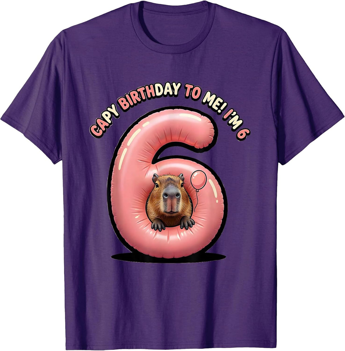 Men's Capy Birthday To Me! I'm 6 Funny Capybara Kids Age 6 T-Shirt - Purple