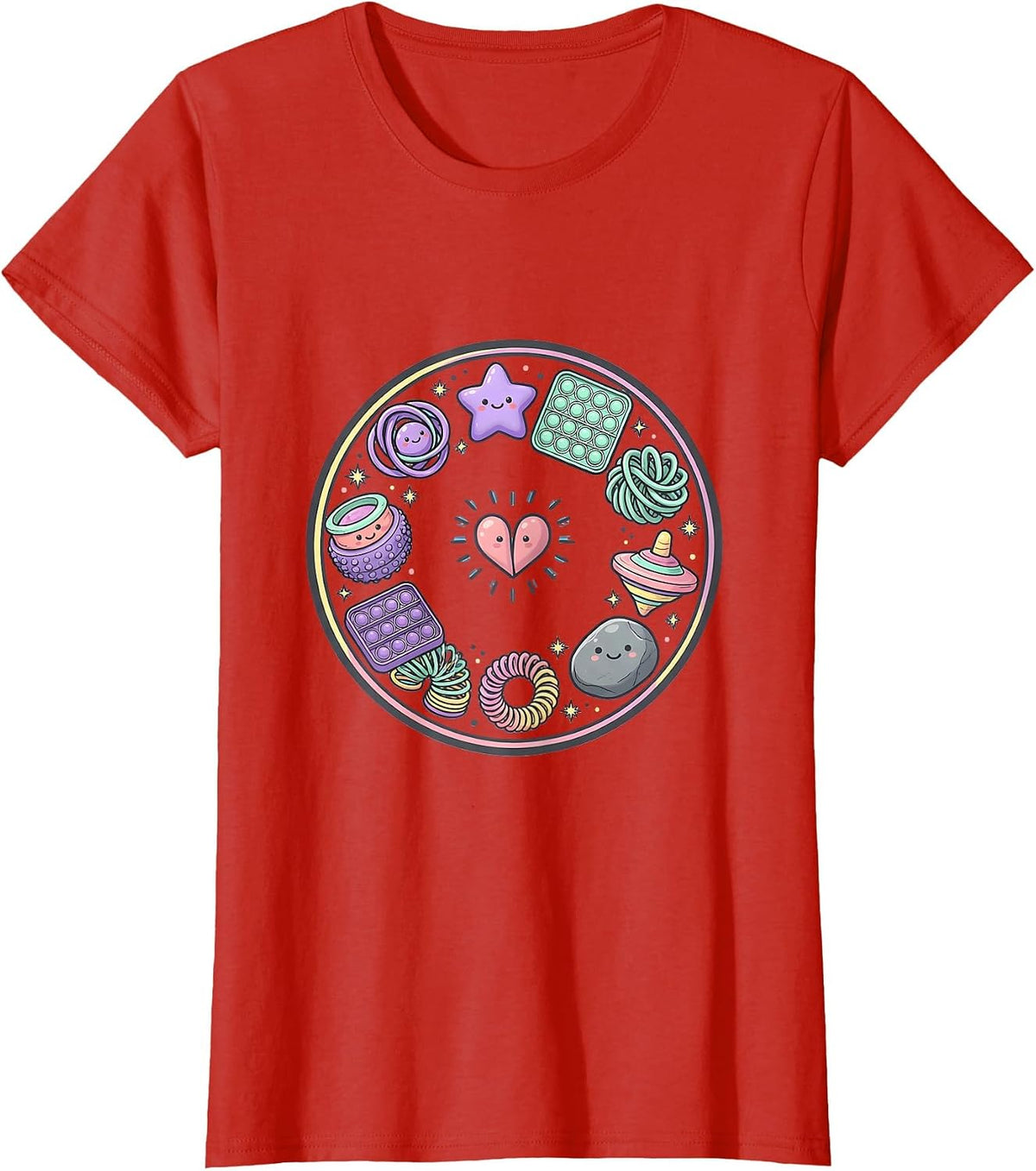 Women's Special Education Teacher Sensory Fidget Tools Design T-Shirt - Red