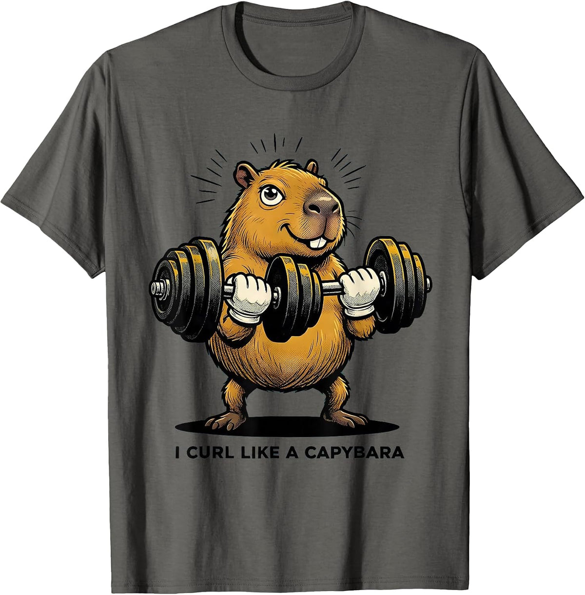 Men's I Curl Like A Capybara Funny Gym Animal Pun Weightlifting T-Shirt - Asphalt Grey