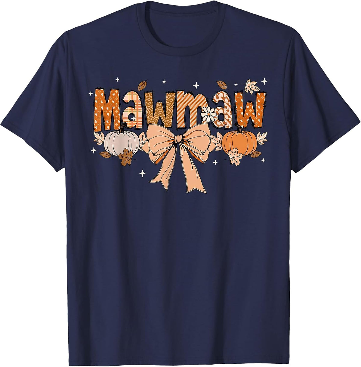 Mawmaw Pumpkin Fall Coquette Bow Thanksgiving Mom Women T-Shirt - Navy Blue
