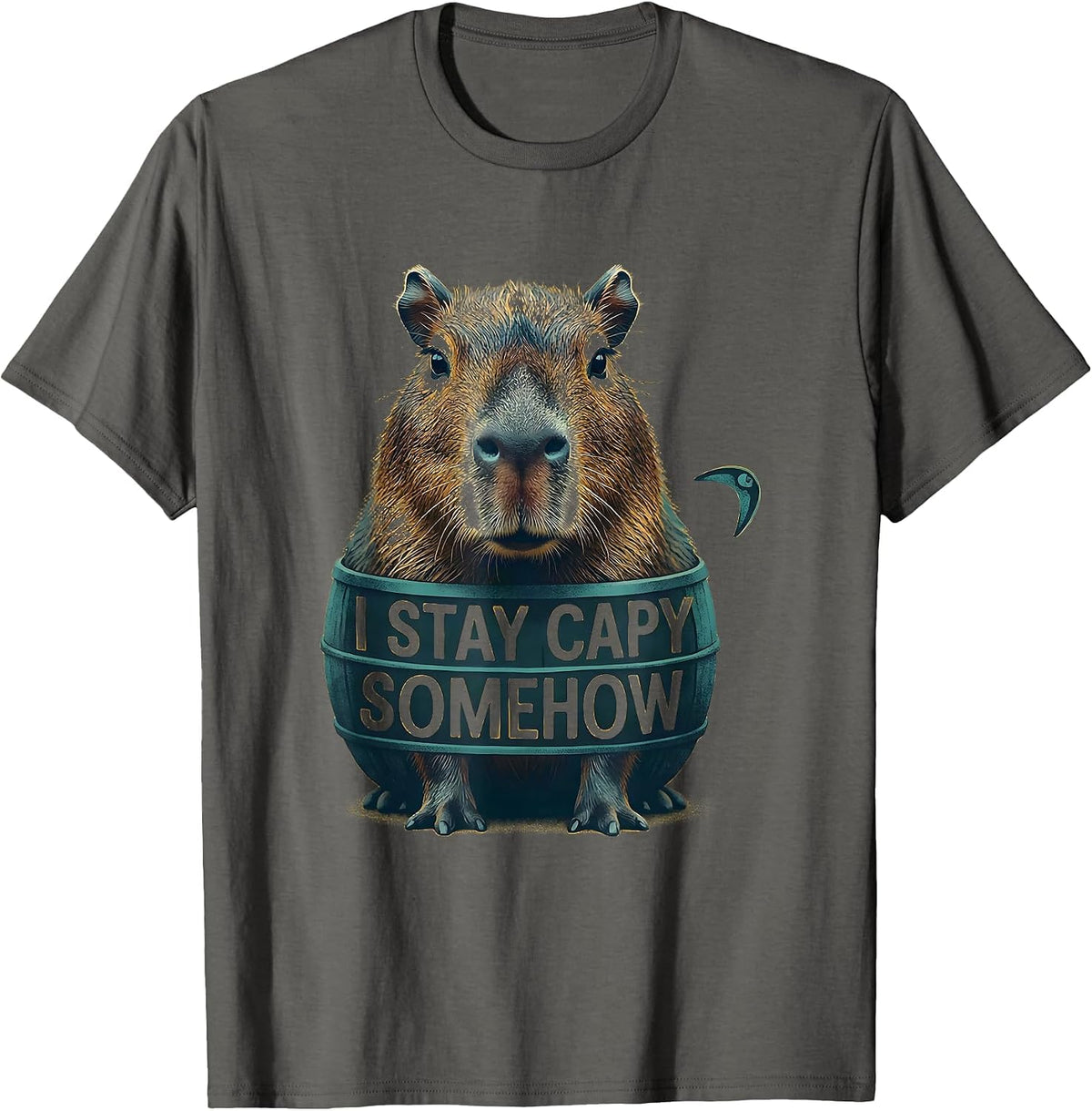 Men's I Stay Capy Somehow Funny Capybara Meme Animal Lover Humor T-Shirt - Asphalt Grey