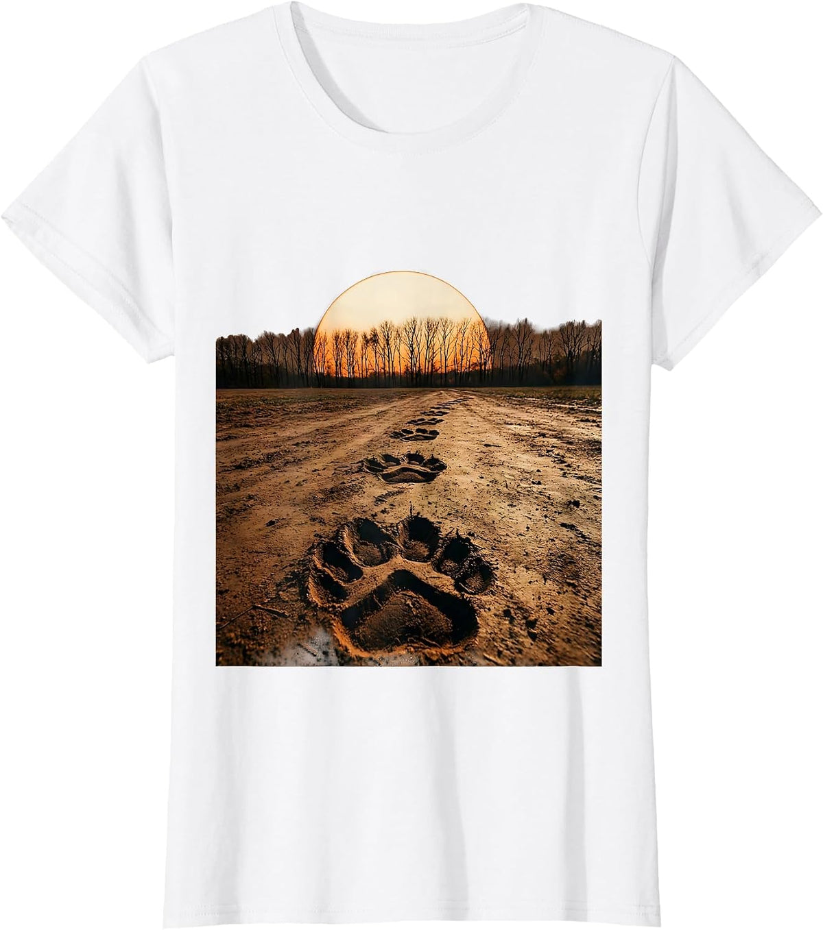 Women's Turkey Tracks in Mud Thanksgiving Illustration T-Shirt - White