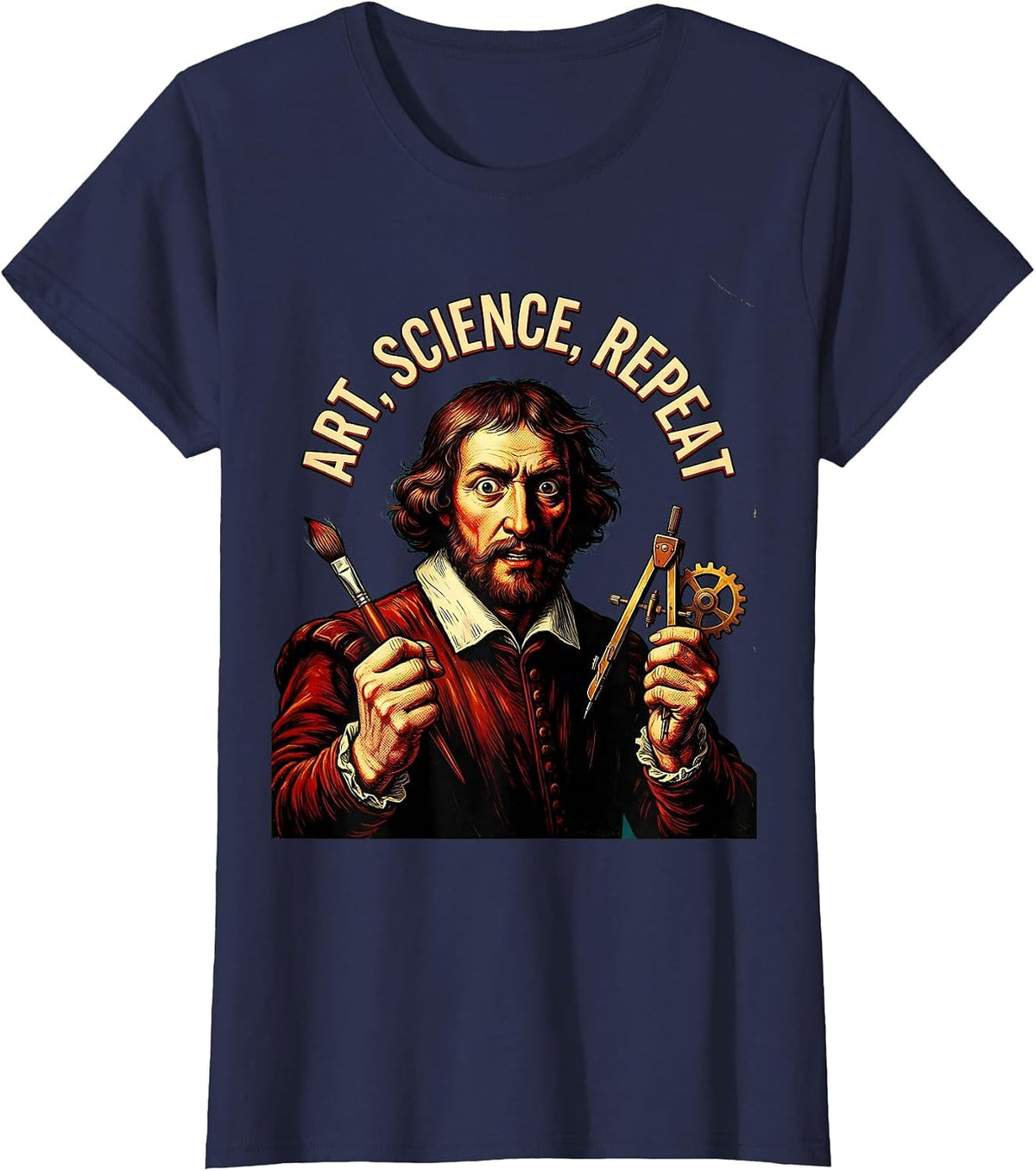 Women's Art Science Repeat Renaissance Men Design T-Shirt - Navy Blue