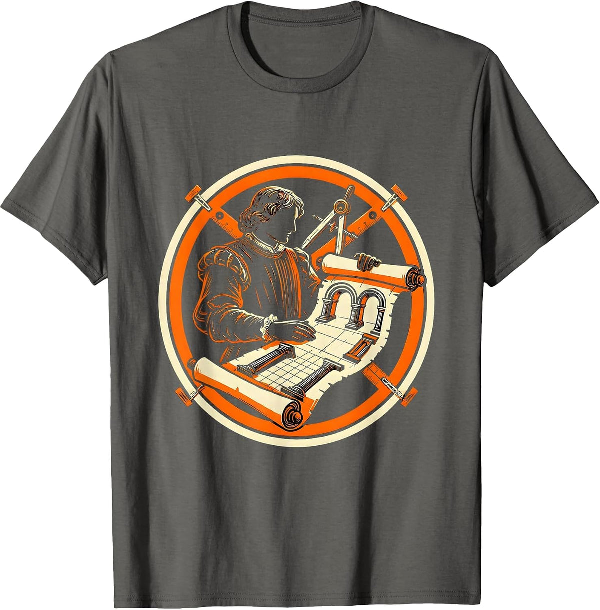 Men's Renaissance Architect Unrolling Blueprint Scroll T-Shirt - Asphalt Grey