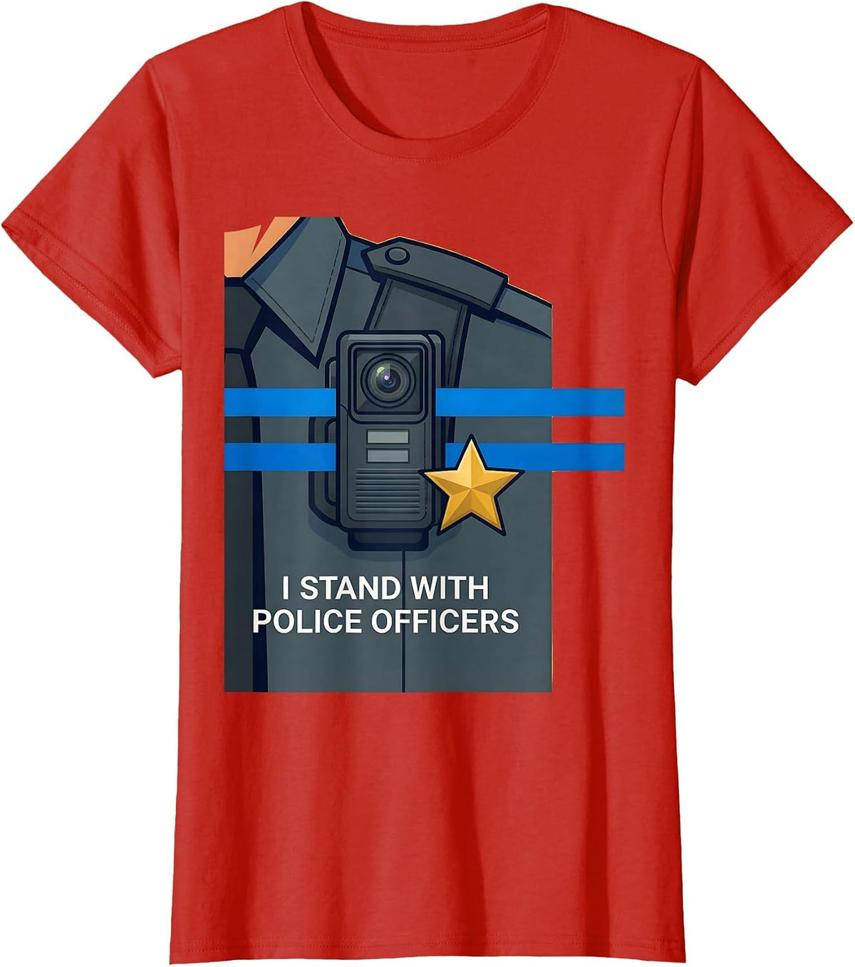 I Stand With Police Officers Thin Blue Line Police Support T-Shirt - Red