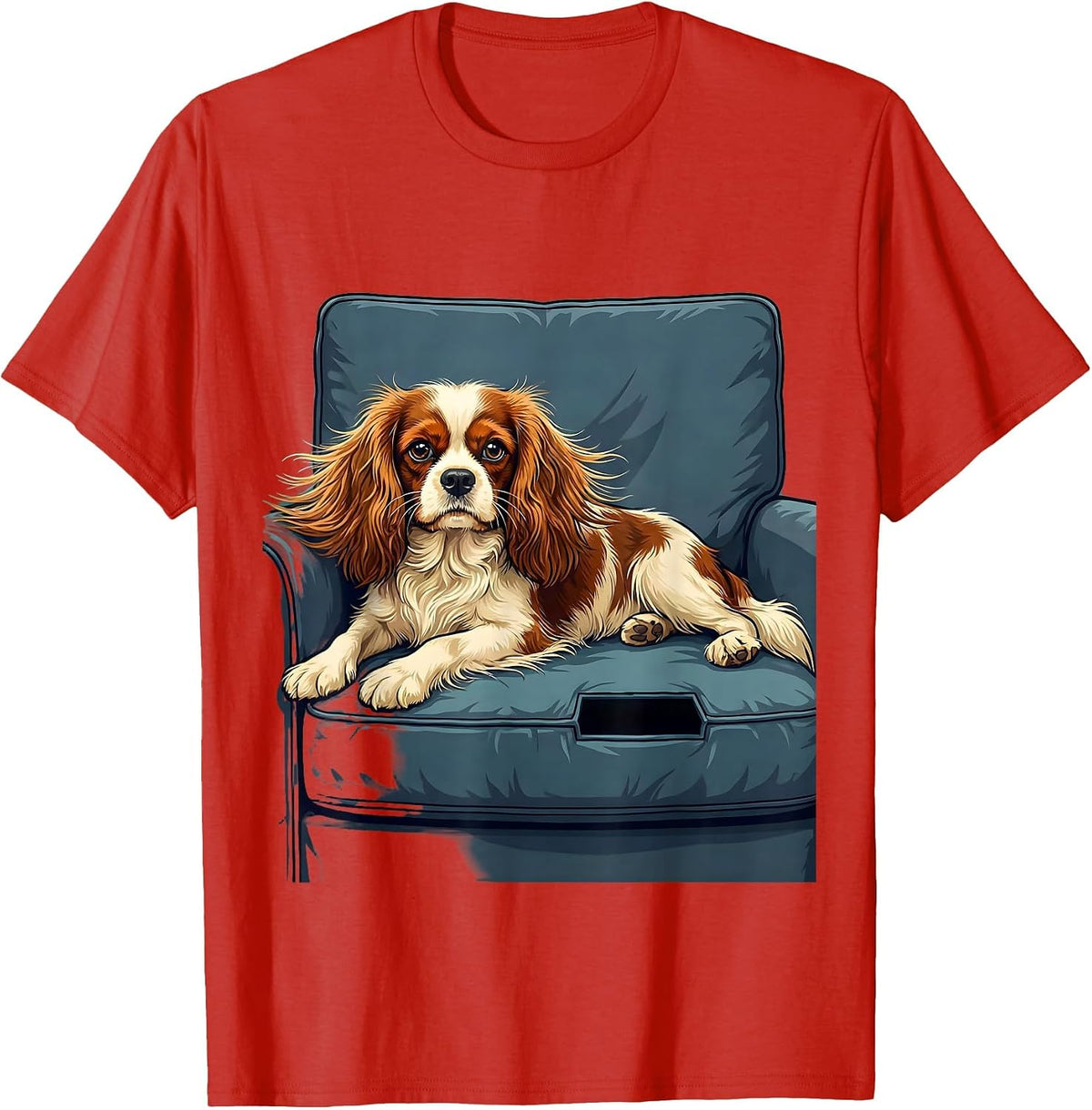 Men's Cavalier King Charles Spaniel Flat Vector Dog Lover Gift T-Shirt - Red