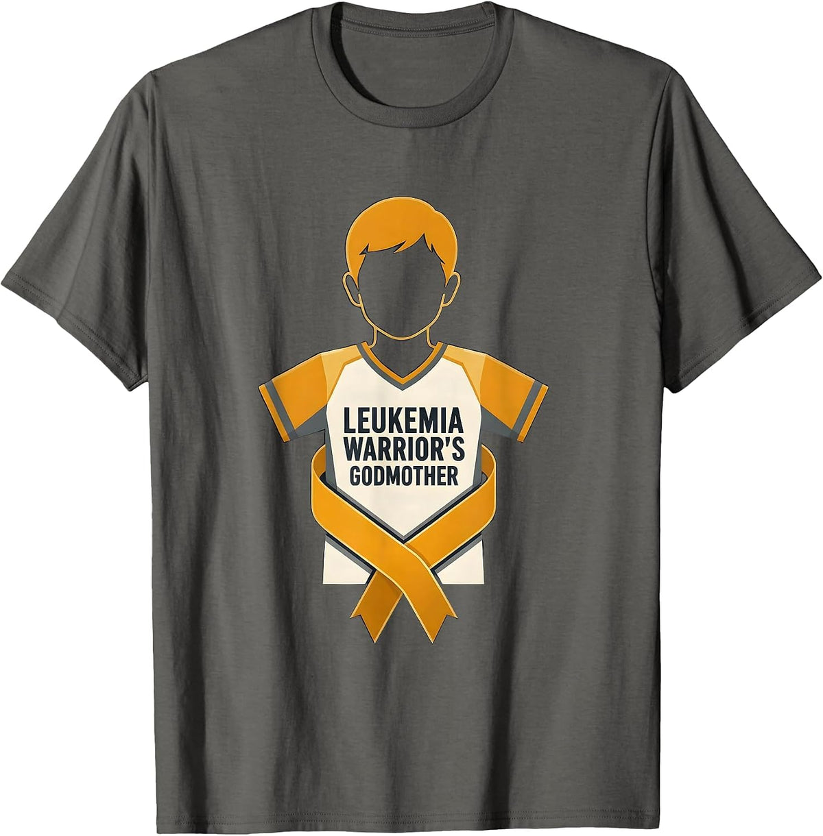 Men's Leukemia Warrior's Godmother Flat Vector Family Support T-Shirt - Asphalt Grey