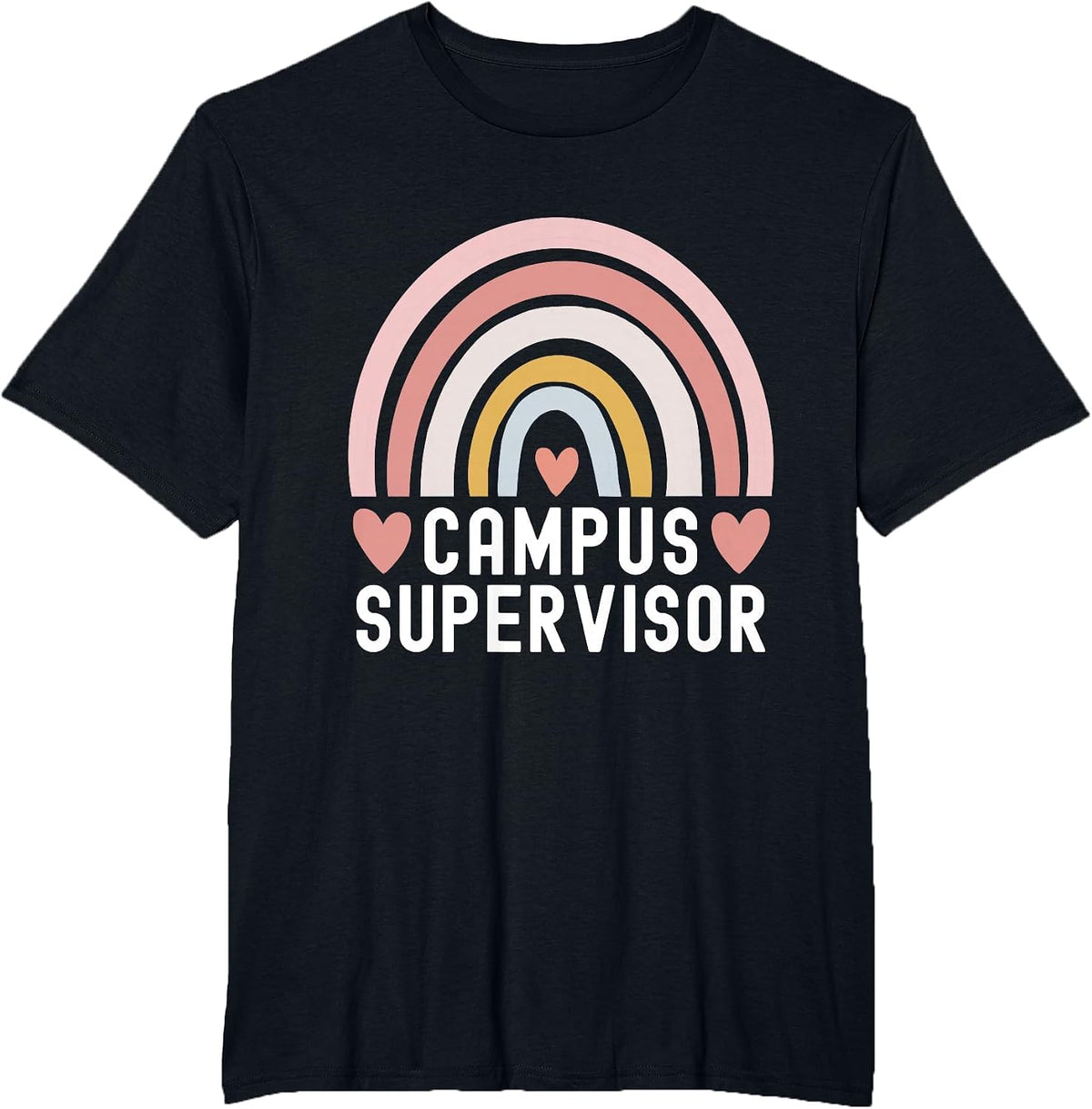 Campus Supervisor Rainbow Heart Cleaning Housekeeper Janitor T-Shirt - Black
