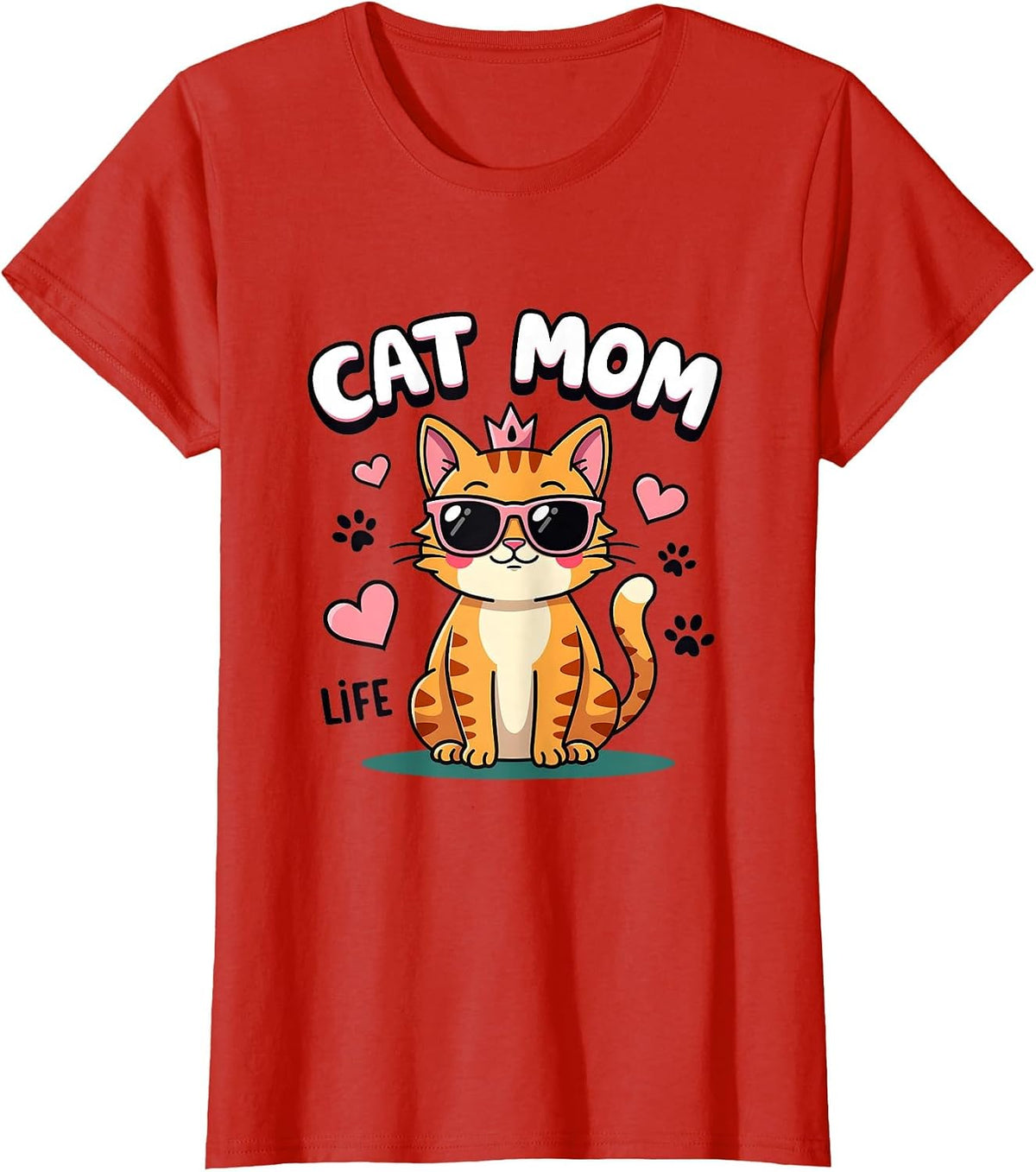 Cat Mom Life Funny Feline Design T-Shirt - Red