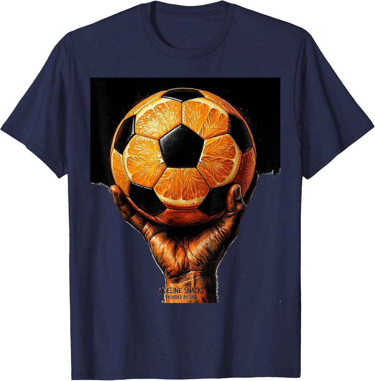 Men's Sideline Snacks Provided By Dad Soccer Design T-Shirt - Navy Blue