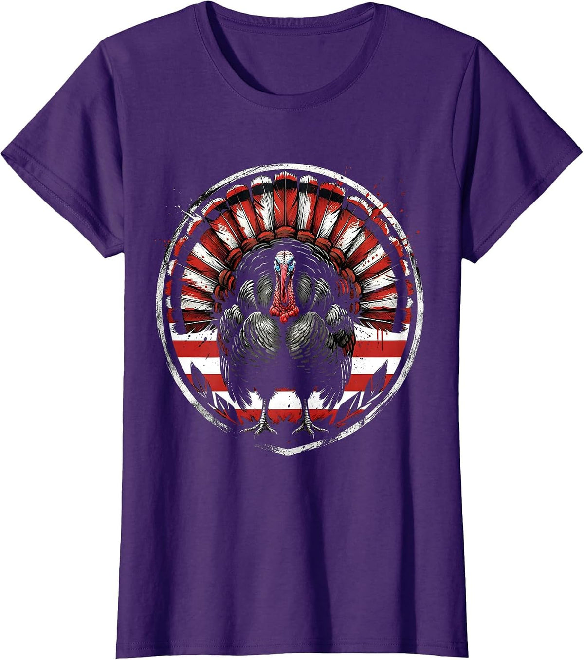 Women's Camo Turkey Strut Autumn Leaves Wildlife Design T-Shirt - Purple