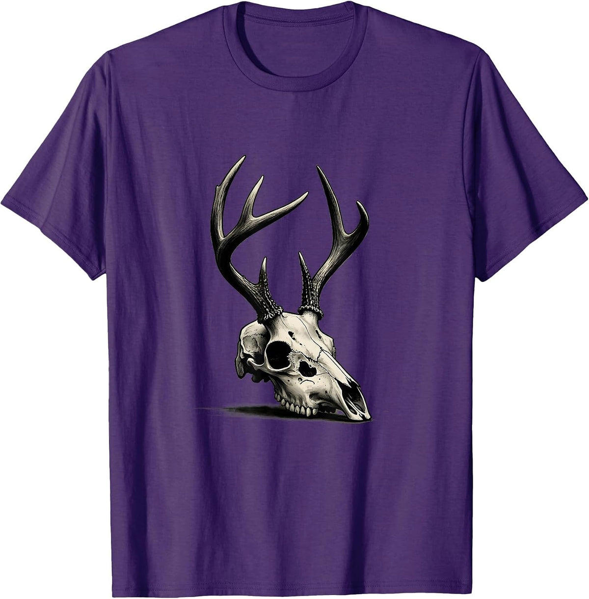 Whitetail Skull Minimalist Deer Hunting Dad Humor T-Shirt - Purple
