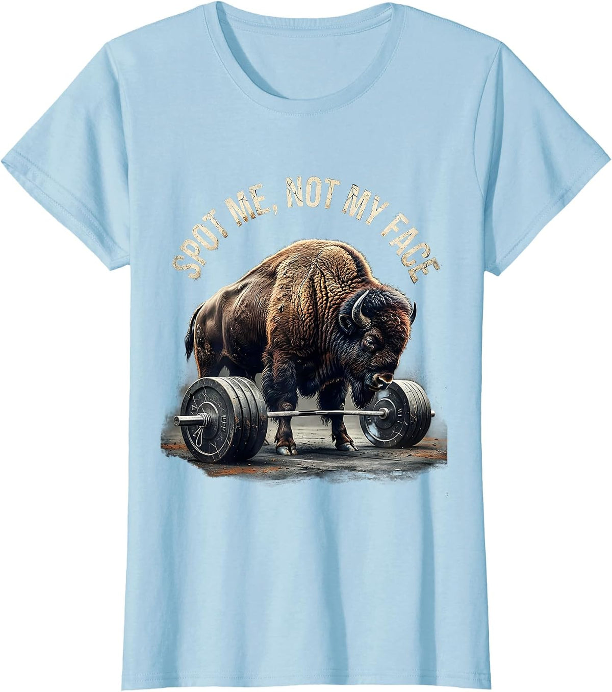 Spot Me Not My Face Distressed Funny Gym Weightlifting T-Shirt - Baby Blue
